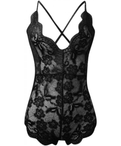 Sexy Lingerie for Women Floral Lace High Waist Deep V Neck Teddy Babysuit Sheath Criss Cross Back Plus Size Exotic Nightgowns...