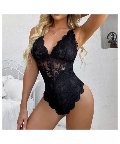 Sexy Lingerie for Women Floral Lace High Waist Deep V Neck Teddy Babysuit Sheath Criss Cross Back Plus Size Exotic Nightgowns...