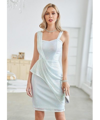 Women's 2023 Christmas Ruched Sequined Dress Asymmetric Strap Party Pencil Dress White $8.80 Dresses