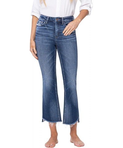 High Rise Step Hem Cropped Flare Jeans Dark Blue F5245-27 $40.96 Jeans