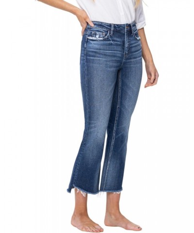 High Rise Step Hem Cropped Flare Jeans Dark Blue F5245-27 $40.96 Jeans