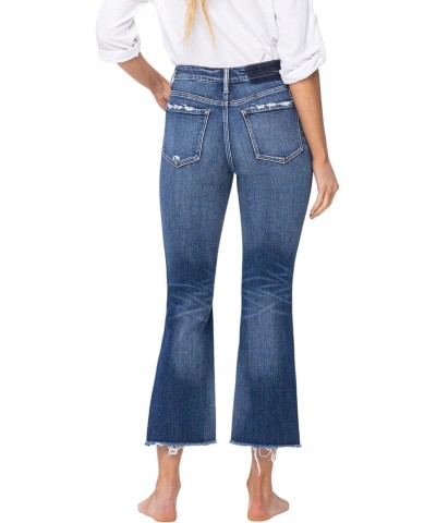 High Rise Step Hem Cropped Flare Jeans Dark Blue F5245-27 $40.96 Jeans