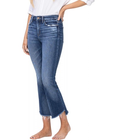 High Rise Step Hem Cropped Flare Jeans Dark Blue F5245-27 $40.96 Jeans