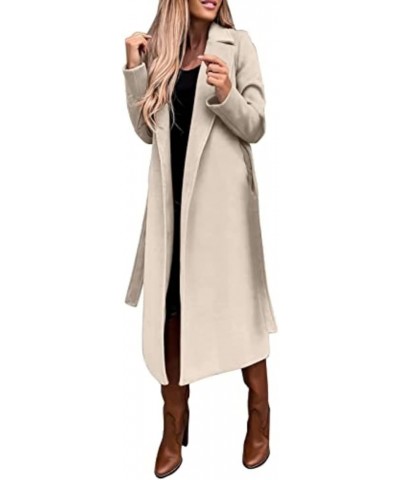 Women's Trench Coats Winter Woolen Coat Elegant Lapel Solid Color Long Jacket Work Tie Coat, S-3XL Im05-khaki $26.45 Coats