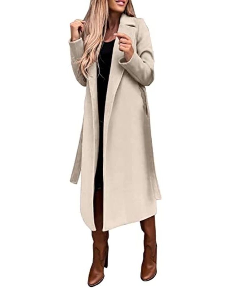 Women's Trench Coats Winter Woolen Coat Elegant Lapel Solid Color Long Jacket Work Tie Coat, S-3XL Im05-khaki $26.45 Coats