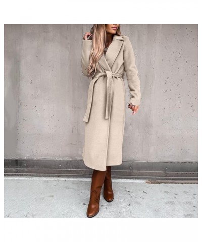 Women's Trench Coats Winter Woolen Coat Elegant Lapel Solid Color Long Jacket Work Tie Coat, S-3XL Im05-khaki $26.45 Coats