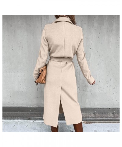 Women's Trench Coats Winter Woolen Coat Elegant Lapel Solid Color Long Jacket Work Tie Coat, S-3XL Im05-khaki $26.45 Coats