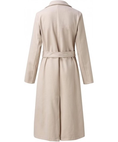 Women's Trench Coats Winter Woolen Coat Elegant Lapel Solid Color Long Jacket Work Tie Coat, S-3XL Im05-khaki $26.45 Coats