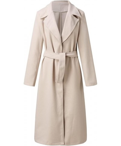 Women's Trench Coats Winter Woolen Coat Elegant Lapel Solid Color Long Jacket Work Tie Coat, S-3XL Im05-khaki $26.45 Coats