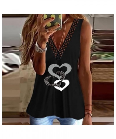 Women Tops V Neck Crochet Lace Strap Tank Top Sleeveless Floral Print Flared Hem Vest Summer Sexy T E-grey $9.91 Tanks