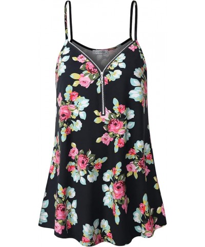 Womens Cute V Neck Sleeveless Tank Tops 28 Floral Print Black 02 $10.79 Tanks