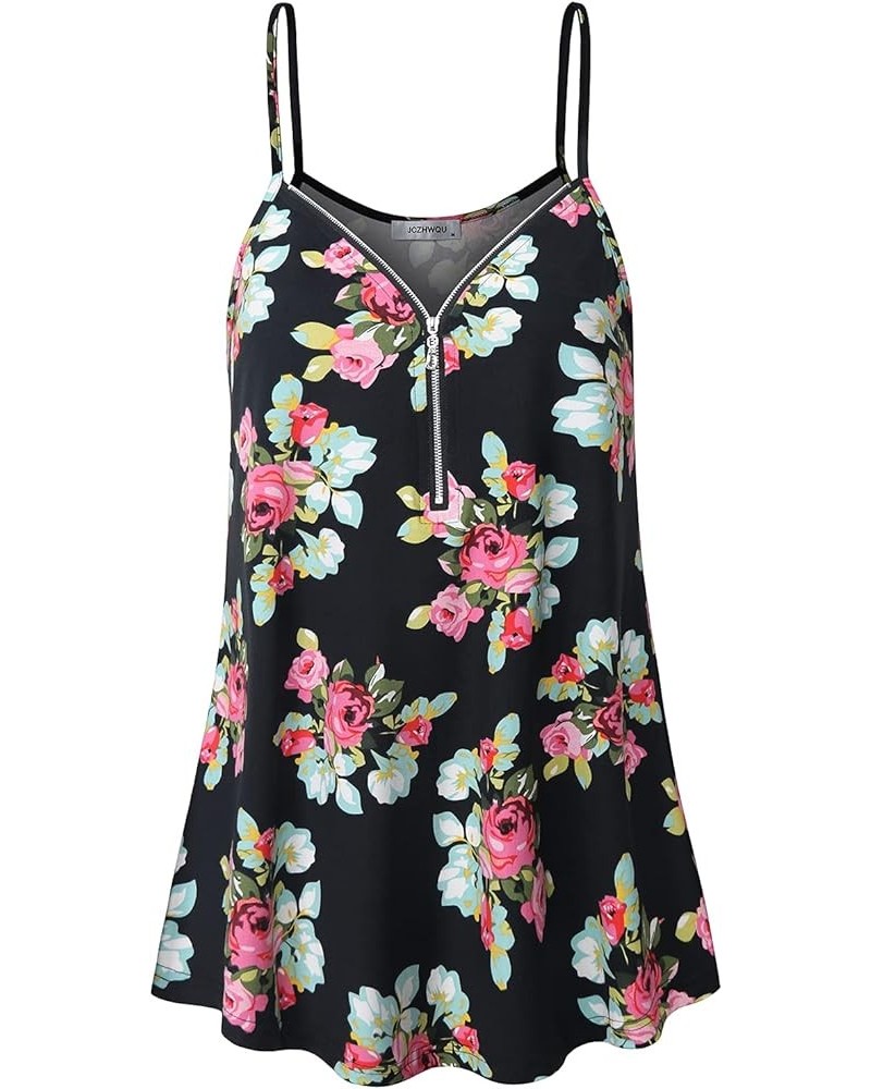 Womens Cute V Neck Sleeveless Tank Tops 28 Floral Print Black 02 $10.79 Tanks