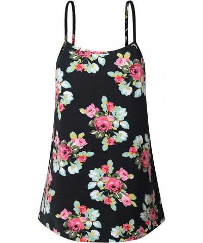 Womens Cute V Neck Sleeveless Tank Tops 28 Floral Print Black 02 $10.79 Tanks