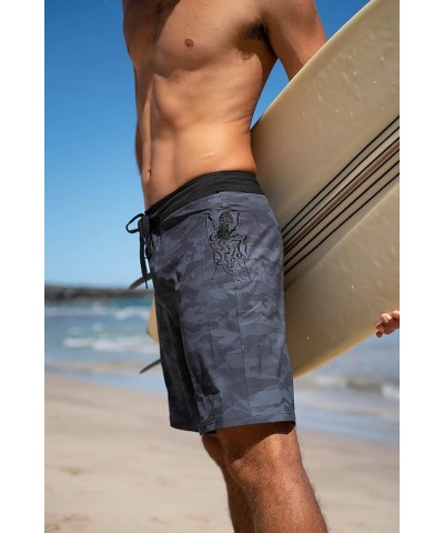 Men's 18"-19" 4-Way Stretch Boardshorts Swim Trunks Black/Grey $32.83 Shorts