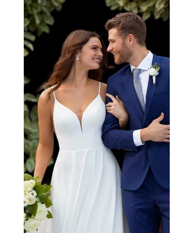 A line Satin Prom Dresses V Neck Long Ball Gowns Simple Wedding Dresses Coral $44.59 Dresses