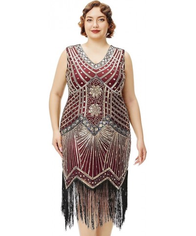 Women's Plus Size Flapper Dresses 1920s V Neck Beaded Fringed Great Gatsby Dress Gold Winered $31.85 Dresses