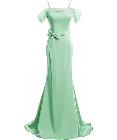 Long Prom Dress Satin Formal Dresses for Women Evening Dresses Party Gowns Spaghetti Strap Mint Green $36.12 Dresses