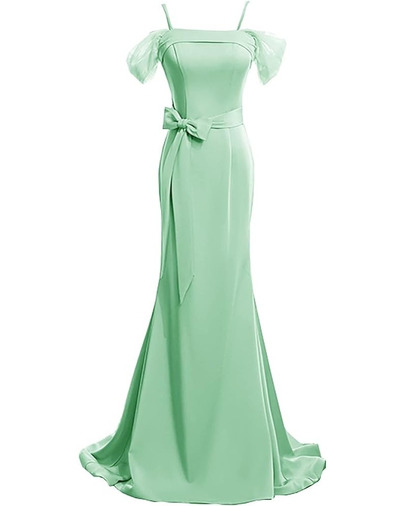 Long Prom Dress Satin Formal Dresses for Women Evening Dresses Party Gowns Spaghetti Strap Mint Green $36.12 Dresses