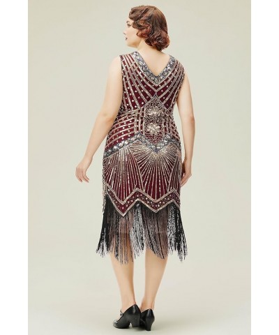 Women's Plus Size Flapper Dresses 1920s V Neck Beaded Fringed Great Gatsby Dress Gold Winered $31.85 Dresses