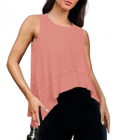 Womens Tank Top Flowy Side Slit High Low Asymmetrical Hem Tops Casual Summer Teen Girls Sleeveless Shirts B-coral $7.55 Tanks