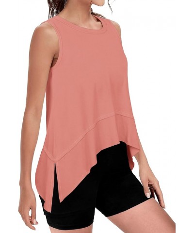 Womens Tank Top Flowy Side Slit High Low Asymmetrical Hem Tops Casual Summer Teen Girls Sleeveless Shirts B-coral $7.55 Tanks