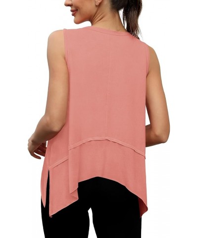 Womens Tank Top Flowy Side Slit High Low Asymmetrical Hem Tops Casual Summer Teen Girls Sleeveless Shirts B-coral $7.55 Tanks