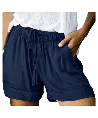 Shorts for Women Trendy Casual Drawstring Shorts 2024 Elastic Waist Shorts Beach Lightweight Shorts with Pockets Dark Blue $8...