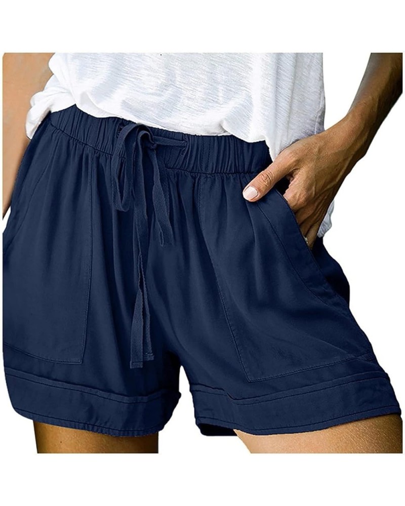 Shorts for Women Trendy Casual Drawstring Shorts 2024 Elastic Waist Shorts Beach Lightweight Shorts with Pockets Dark Blue $8...