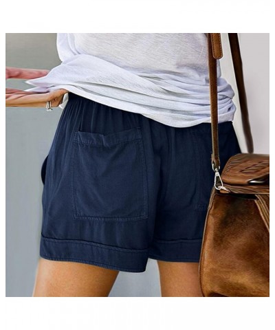 Shorts for Women Trendy Casual Drawstring Shorts 2024 Elastic Waist Shorts Beach Lightweight Shorts with Pockets Dark Blue $8...