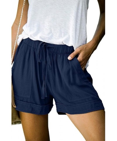 Shorts for Women Trendy Casual Drawstring Shorts 2024 Elastic Waist Shorts Beach Lightweight Shorts with Pockets Dark Blue $8...