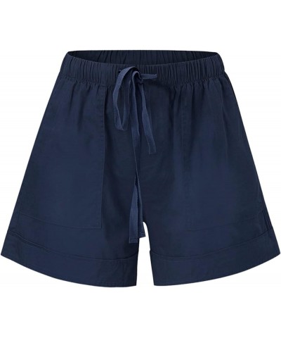 Shorts for Women Trendy Casual Drawstring Shorts 2024 Elastic Waist Shorts Beach Lightweight Shorts with Pockets Dark Blue $8...