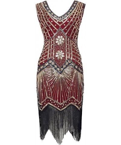 Women's Plus Size Flapper Dresses 1920s V Neck Beaded Fringed Great Gatsby Dress Gold Winered $31.85 Dresses