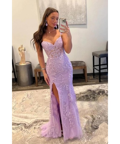 Women's Lace Mermaid Prom Dresses Long with Slit Mermaid Spaghetti Straps Backless Formal Evening Gowns YZTS099 Ivory $44.19 ...