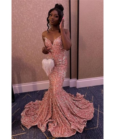 Mermaid Sequin Prom Dress with Train Sparkly Strapless V-Neck Backless Evening Formal Ball Gown Navy Blue $37.79 Dresses