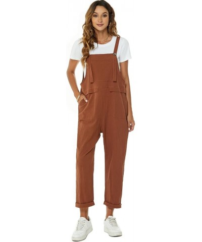 Womens Overalls Cotton Linen Overalls for Women Loose Fit Harem Wide Leg Jumpsuit with Pockets Brown $10.25 Overalls