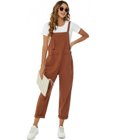 Womens Overalls Cotton Linen Overalls for Women Loose Fit Harem Wide Leg Jumpsuit with Pockets Brown $10.25 Overalls