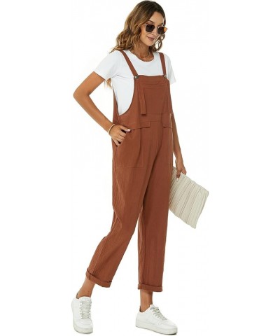 Womens Overalls Cotton Linen Overalls for Women Loose Fit Harem Wide Leg Jumpsuit with Pockets Brown $10.25 Overalls