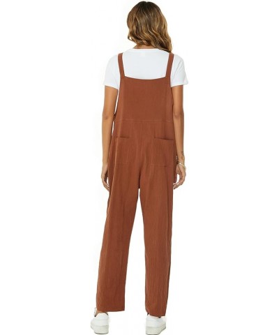 Womens Overalls Cotton Linen Overalls for Women Loose Fit Harem Wide Leg Jumpsuit with Pockets Brown $10.25 Overalls