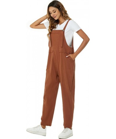 Womens Overalls Cotton Linen Overalls for Women Loose Fit Harem Wide Leg Jumpsuit with Pockets Brown $10.25 Overalls