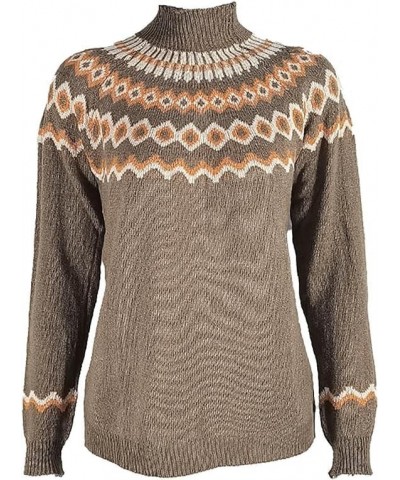 Womens Fair Isle Sweater Vintage Fair Isle Print Pullover Crewneck Knitted Long Sleeve Soft Warm Jumper Tops B05 Khaki $14.34...