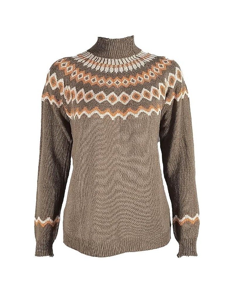 Womens Fair Isle Sweater Vintage Fair Isle Print Pullover Crewneck Knitted Long Sleeve Soft Warm Jumper Tops B05 Khaki $14.34...