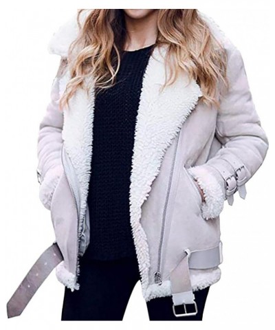 Women Winter Thicked Sherpa Lined Coat Outwear Plus Size Lapel Faux Suede Leather Biker Motor Jacket Overcoat Gray $13.60 Coats