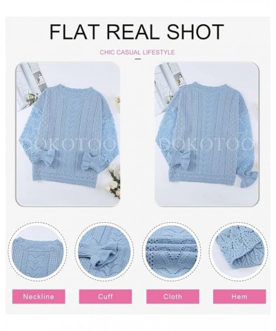 Womens Crewneck Crochet Lace Long Sleeve Hollow Out Cable Knit Pullover Sweaters Tops A Sky Blue $21.15 Sweaters