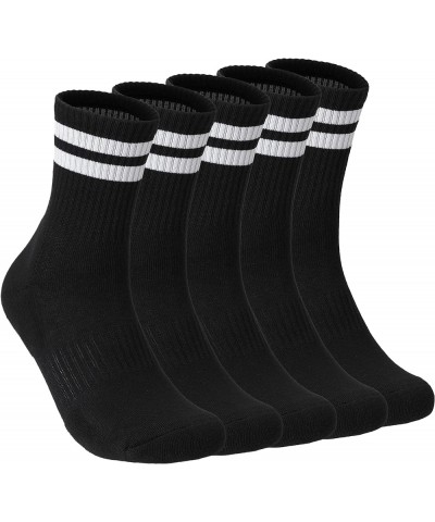 Cotton Cushioned Arch Support Training Gym Athletic Quarter Socks for Workout Tennis Basketball Golf Running Stripe Black-whi...