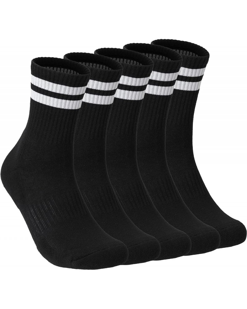 Cotton Cushioned Arch Support Training Gym Athletic Quarter Socks for Workout Tennis Basketball Golf Running Stripe Black-whi...