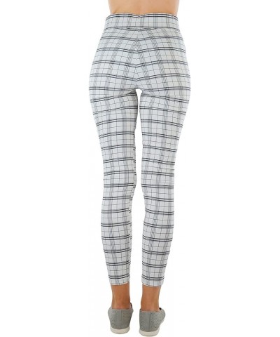 Women's Belted Bengaline Ankle Length Pants White & Black Plaid Pattern $18.57 Pants