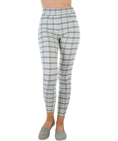 Women's Belted Bengaline Ankle Length Pants White & Black Plaid Pattern $18.57 Pants