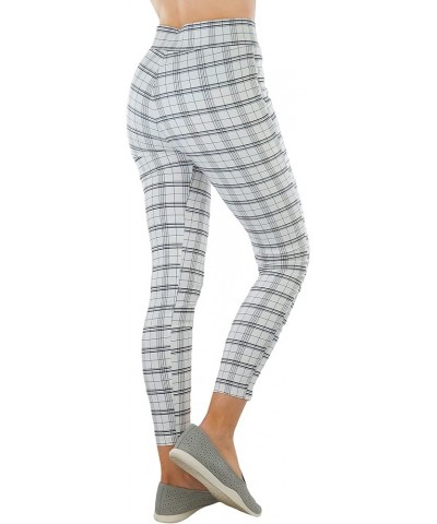 Women's Belted Bengaline Ankle Length Pants White & Black Plaid Pattern $18.57 Pants