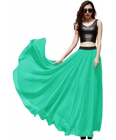 Women's Summer Chiffon Mopping Floor Length Big Hem Solid Beach Maxi Skirt Dress Turquoise $15.89 Skirts