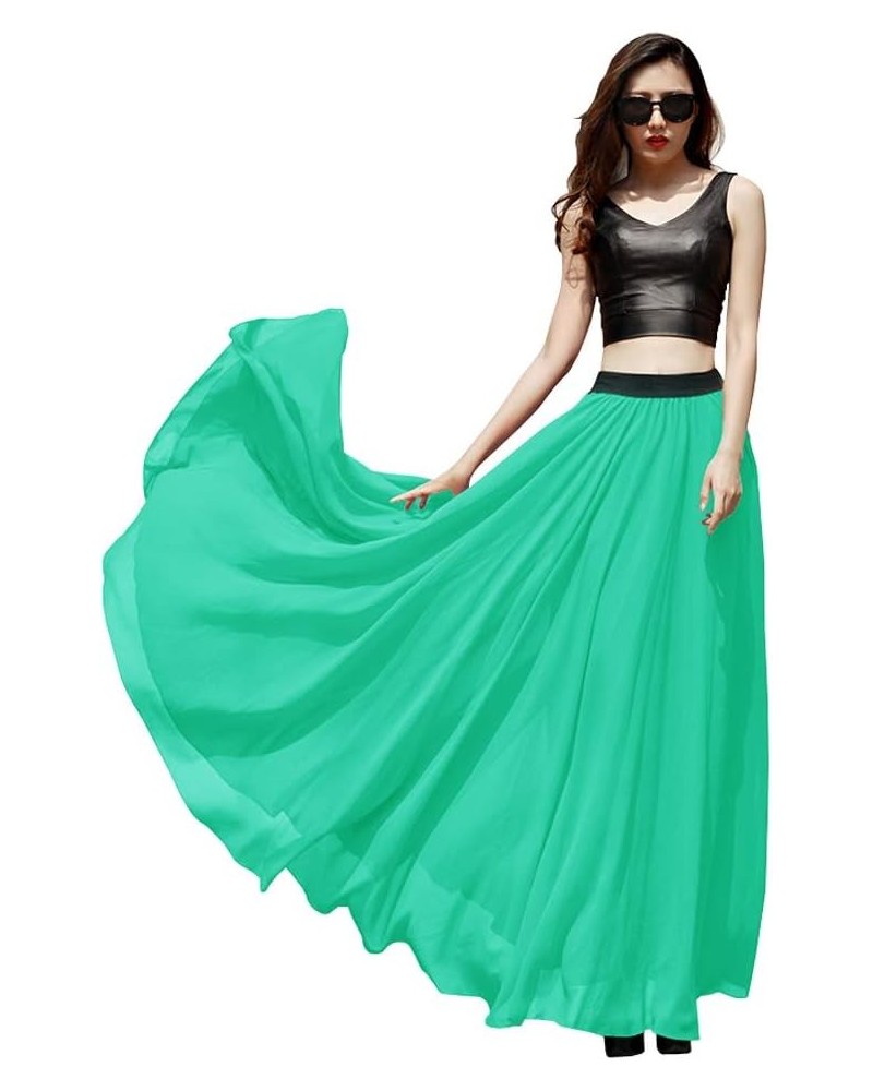 Women's Summer Chiffon Mopping Floor Length Big Hem Solid Beach Maxi Skirt Dress Turquoise $15.89 Skirts